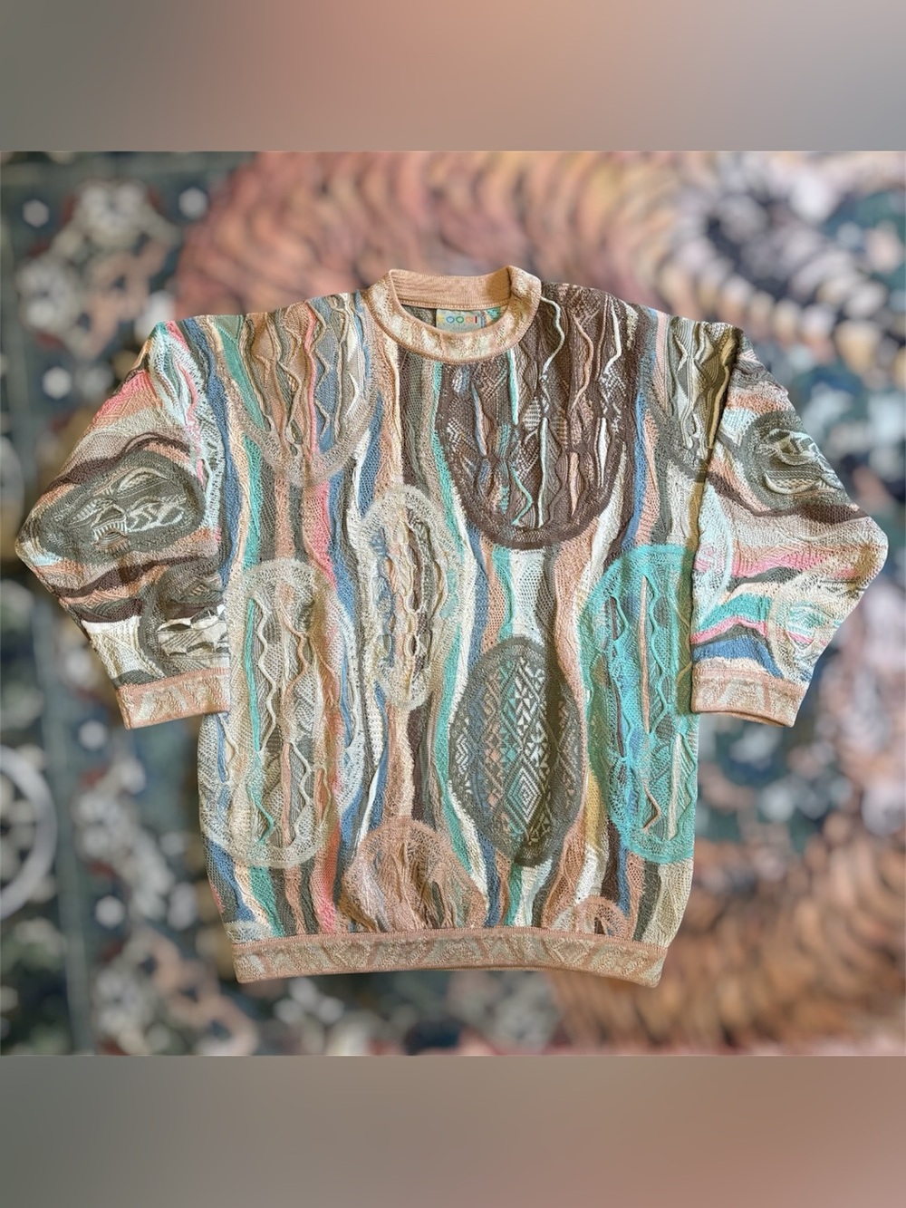 Vintage Coogi Australia 3D Textured Knit Sweater Mercerized Cotton Pastel Large